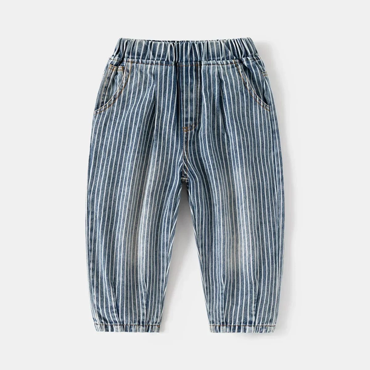 

New 2024 Kids Spring Autumn Fashion Loose Striped Jeans Trousers Baby Boys Casual Classic Denim Pants Children's Clothing