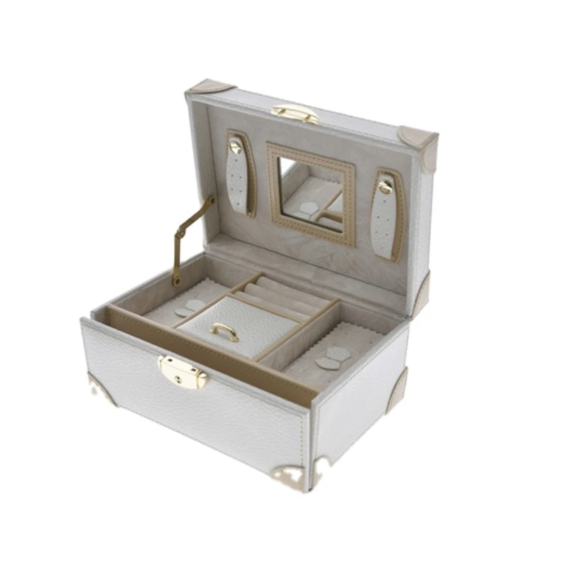 Hot Selling Gray With Handle Pu Material Large Capacity Jewelry Box For Storing Jewelry