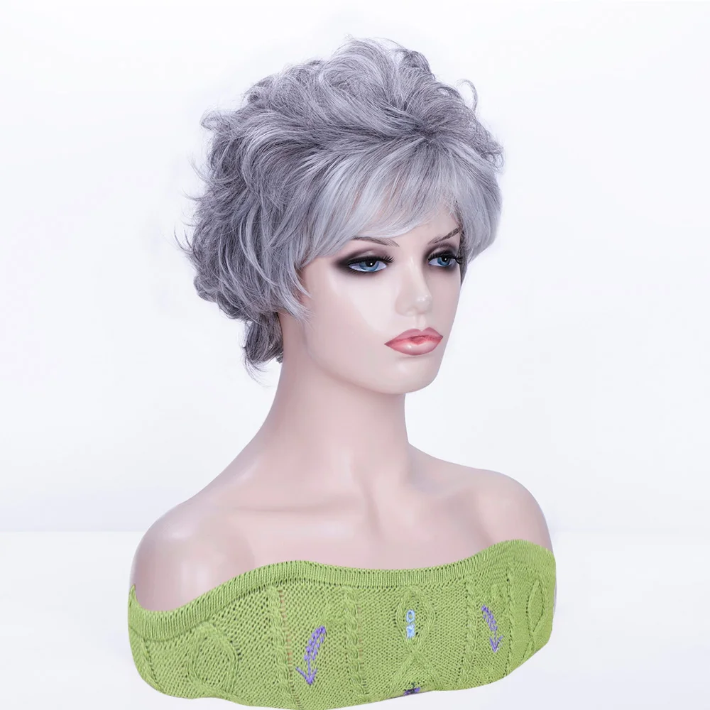 Synthetic Hair Women Classic Short Wigs Layers Curly Grey Wig