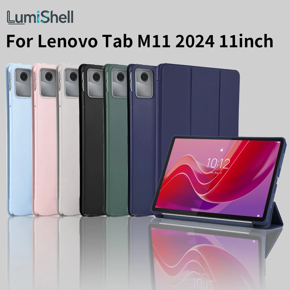 Tri-fold Flip Case For Lenovo Tab M11 11 Inch 2024 TB-330FU/TB-331XU, Auto Wake/Sleep Soft Silicone Shell PU Protective Cover