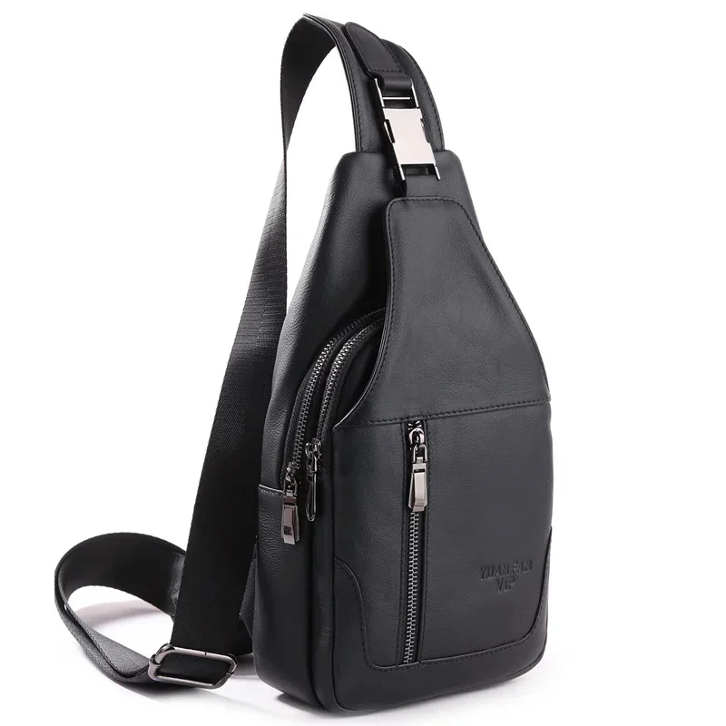 Bolso cruzado de cuero genuino para hombre, bandolera de hombro, informal, de cuero de vaca Real