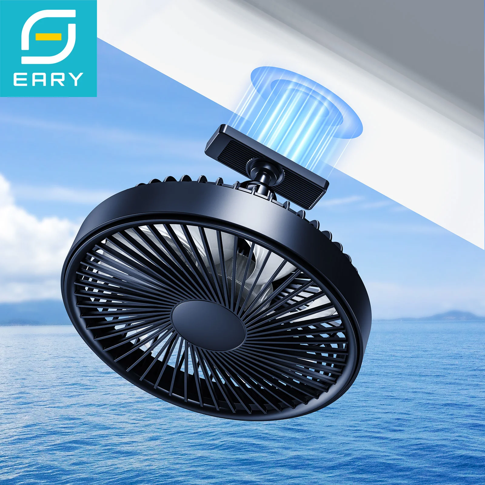 

Портативный вентилятор Eary Magnetic Cruise Ship Approved Fan с аккумулятором 3000 мАч для гольф-каров, 3 скорости, 360° ° Вращающиеся охлаждающие вентиляторы