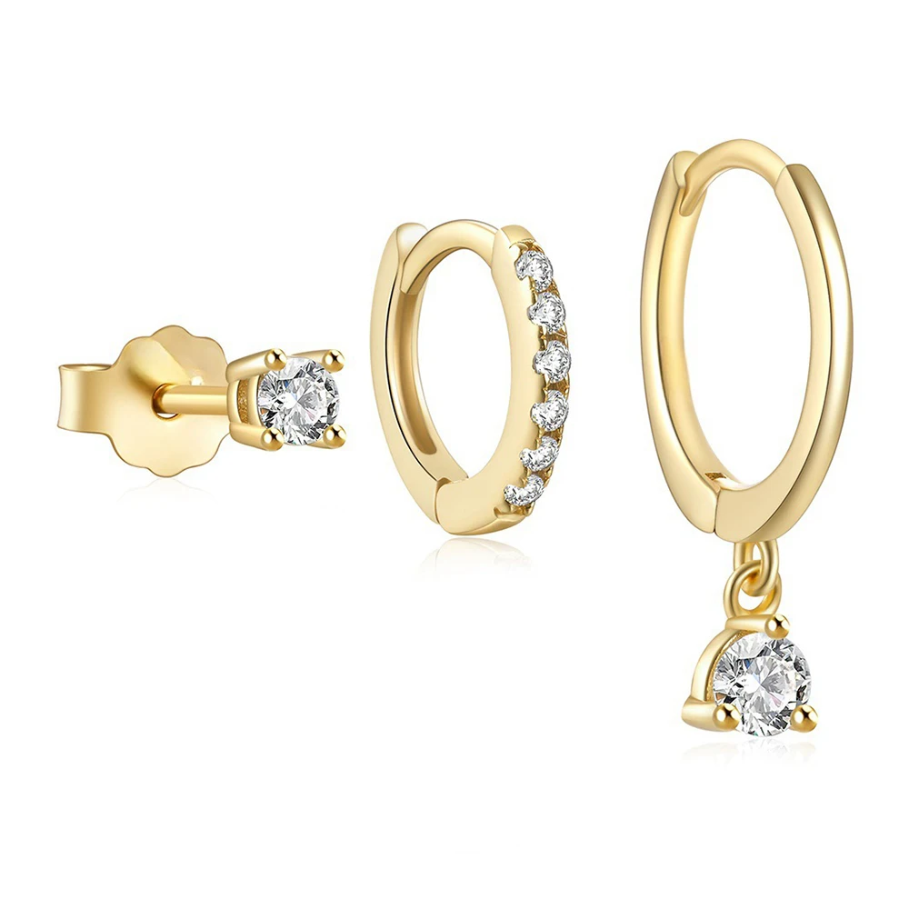 3PCS/Set Stainless Steel Earrings For Women Small Zircon 18K Gold Plated Punk Hoops Fashion Jewelry Gifts