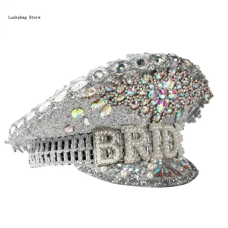 

Bridal Hat Sequins Captain Hat Crystals Hat Versatile for Street