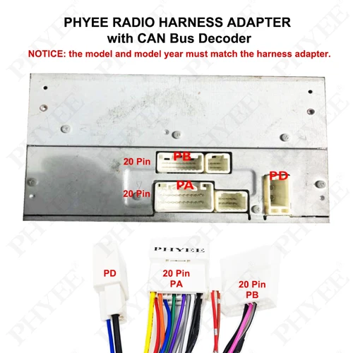Imagen 2 del producto [Dual 20 pines] Decodificador de bus CAN de arnés de cableado, soporte de amplificador SWC y JBL, Android de 16 pines, para Toyota Prado Prius Camry Highlander
