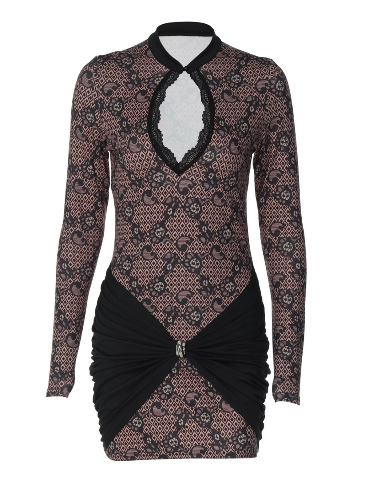 SsTss Sexy Bloemen Kant Mini Bodycon Jurk voor Dames Mode Uitgesneden O Hals Lange Mouw Patchwork Slanke Club Party Elegante Jurk