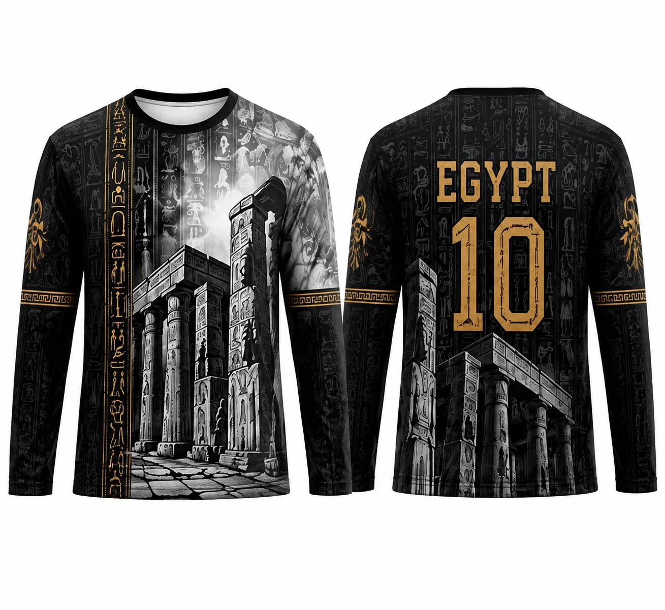 Ancient Egyptian Temple 3D Print Tee, Vintage Pharaoh Culture Summer Casual Streetwear Long‑Sleeve Unisex T‑Shirt