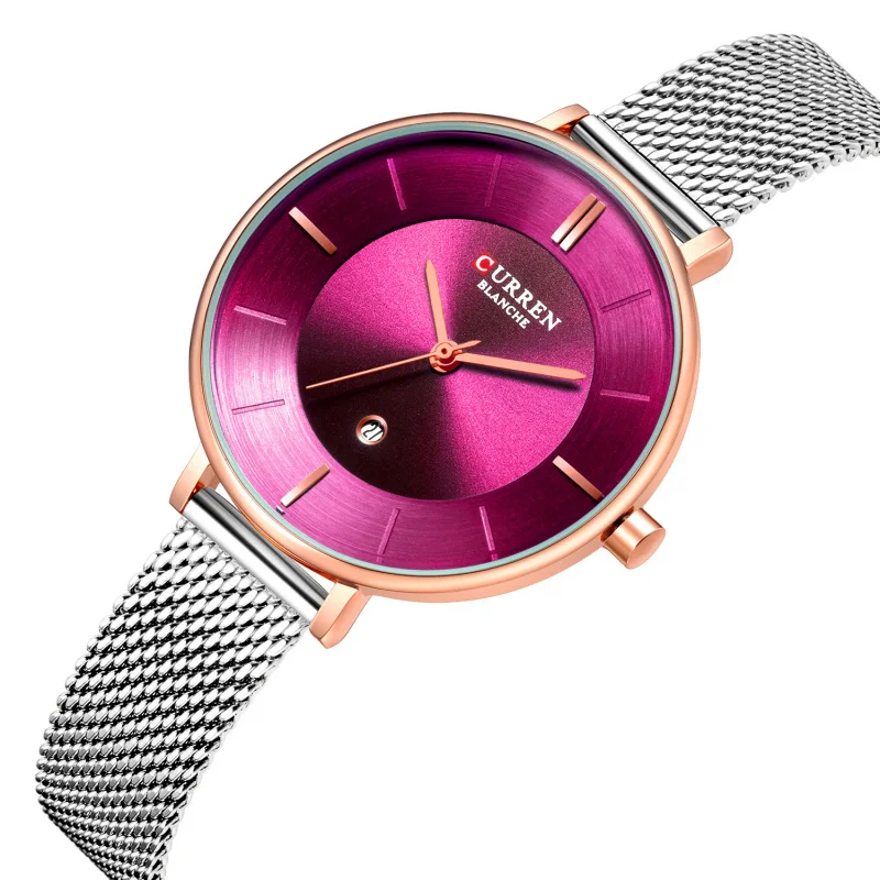 Curren Carian 9037, женские часы с сетчатым ремешком, часы с календарем, водонепроницаемые кварцевые часы, модные женские часы