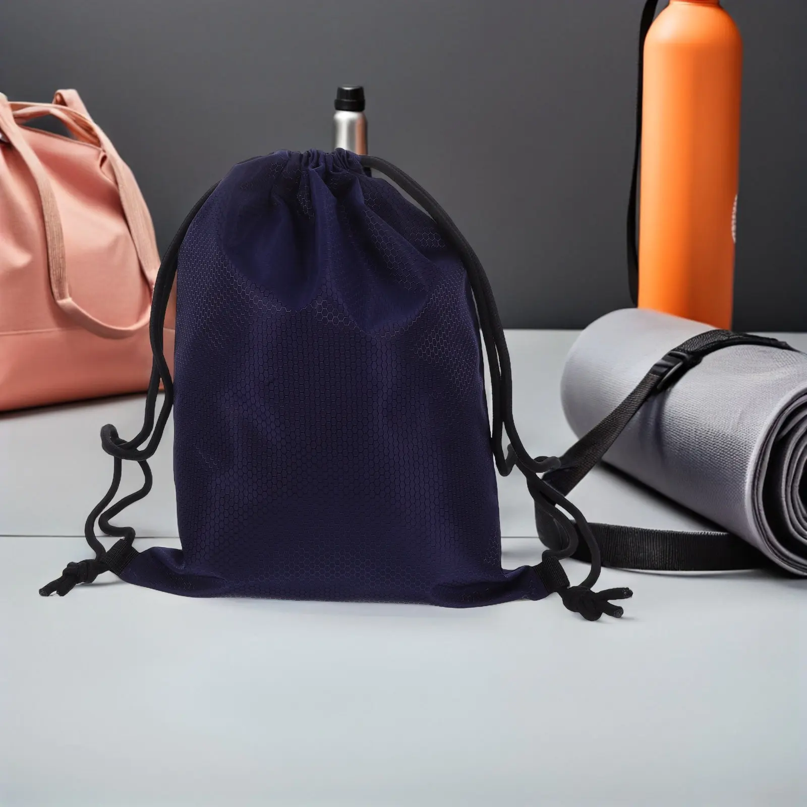 

Waterproof Drawstring Gym Bag Blue Small Lightweight Polyester Sports Equipment Bag for Men Women Outdoor Fitness Travel