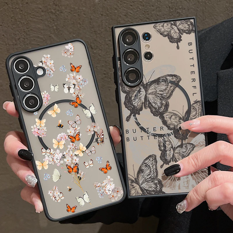 Bunte Schmetterlings-Magnet-Handyhülle für Samsung Galaxy S26 S25 S24 S23 S22 Ultra Plus S25 Edge S24 S23 FE PC Rückseite