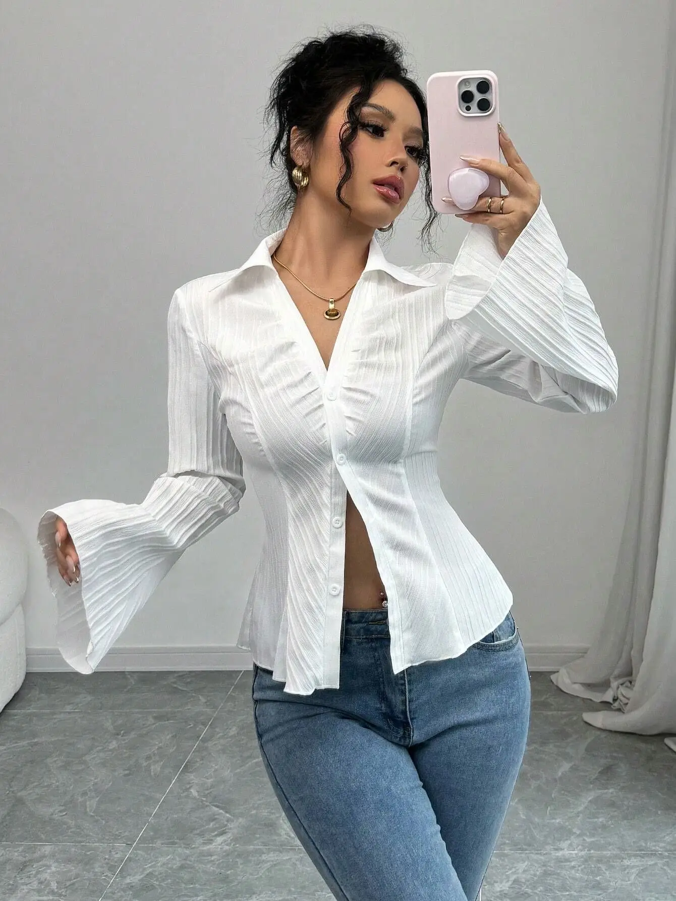 Fashion Turn Down Collar Women Shirt Blouse Long Sleeve Slim White Shirt Blouse Women Tops Camisas Blusa Camisas De Mujer Q881