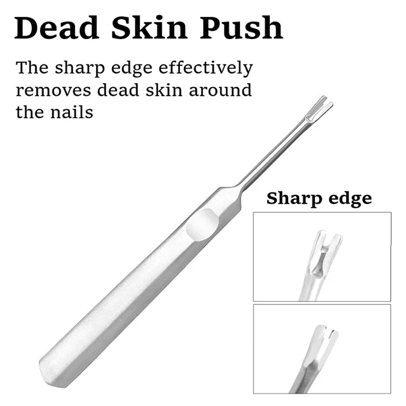 1Pc Cutícula Empurrador Profissional Aço Inoxidável Prego Cutícula Removedor Calo Dead Skin Fork Nail Manicure Pedicure Ferramentas