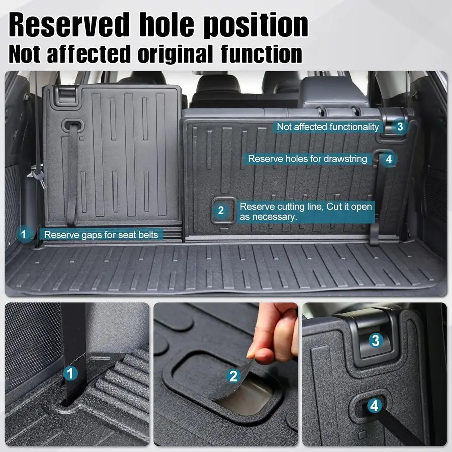 حصيرة مع حصيرة مسند الظهر لـ 20202024 2025 2026 Toyota Highlander ملحقات حصيرة السيارة الهجين والغاز، TPE جميع الأحوال الجوية لين البضائع