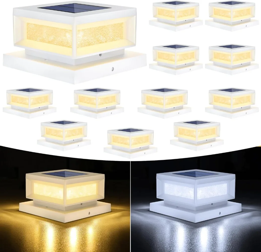 

12 Pack Solar Post Cap Lights Outdoor, Waterproof Deck Fence Post Light for 4x4 Wood/Vinyl Posts, 6x6 Wooden Posts, Coo