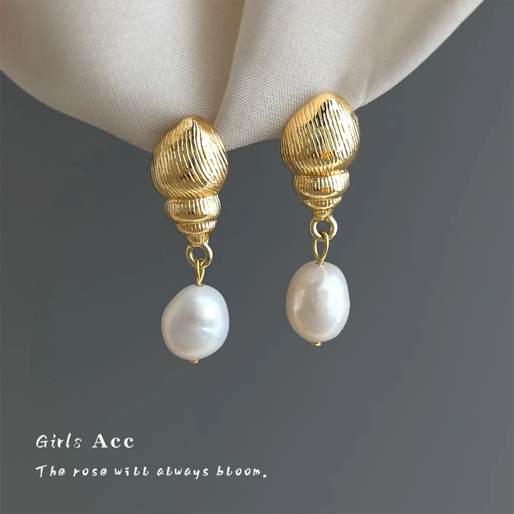 

Freshwater Pearl Earrings Niche Design Vacation Style Conch Dangle Earrings For Women Luxury Elegant Premium Ear Jewelry