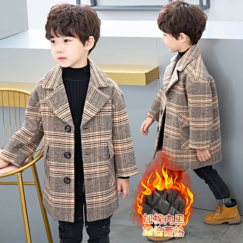 Boy\'S Tweed Coat Foreign Style Wool Coat Winter 2022 Autumn And Winter New Small Suit Children\'S Clothes Children\'S Baby