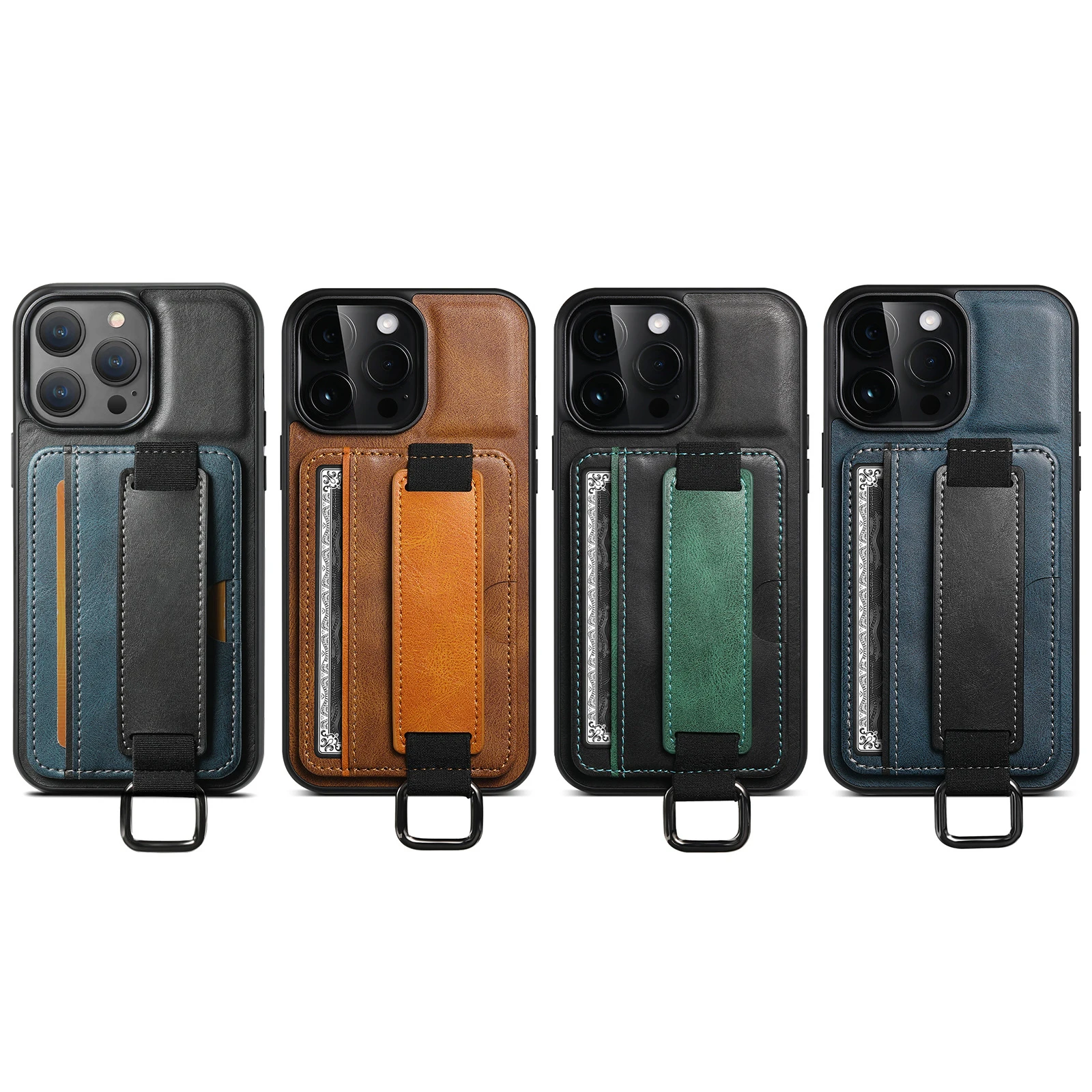 

Кожаный чехол для iPhone 16 Pro Max/16 Pro/16 Plus/16, тонкий чехол-кошелек с держателем для карт, петлей для руки, защитным чехлом для объектива