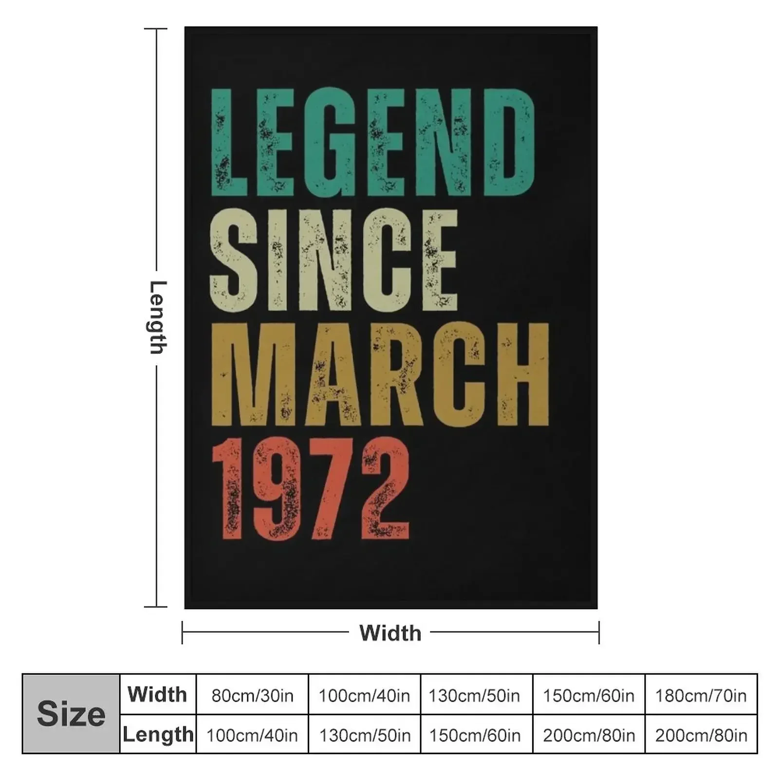 Legend Since march 1972 Awesome Retro Vintage Birthday Years Old Gift Throw Blanket