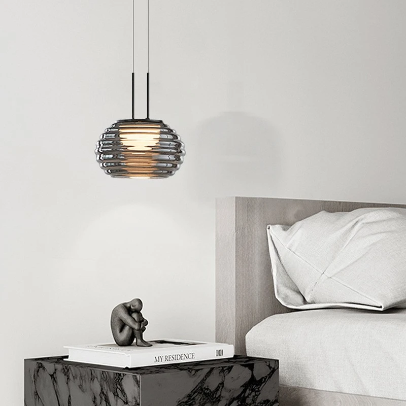 

Italian Modern Luxury Bedside Led Pendant Lamp Restaurant Bar Smoke Gray Glass Light Personality Lighting Hanging Indoor Fixture