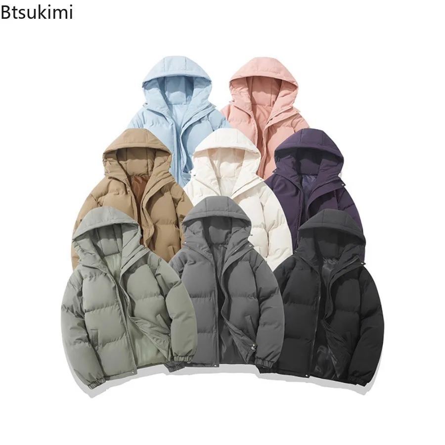 Autumn/Winter New Cotton-padded Coats Men's Fashion Solid Thickened Hooded Down Cotton Jackets Men and Women Casual Loose Parkas