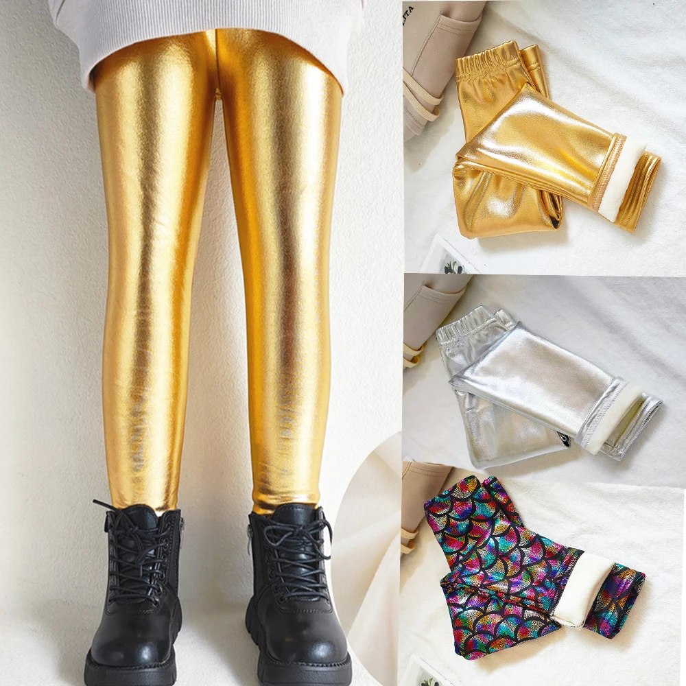 Children's Clothing Children's Pants Girls' Heavy Metal Style Leggings Boys' Autumn And Winter Warm Pants Gold And Silver Pants