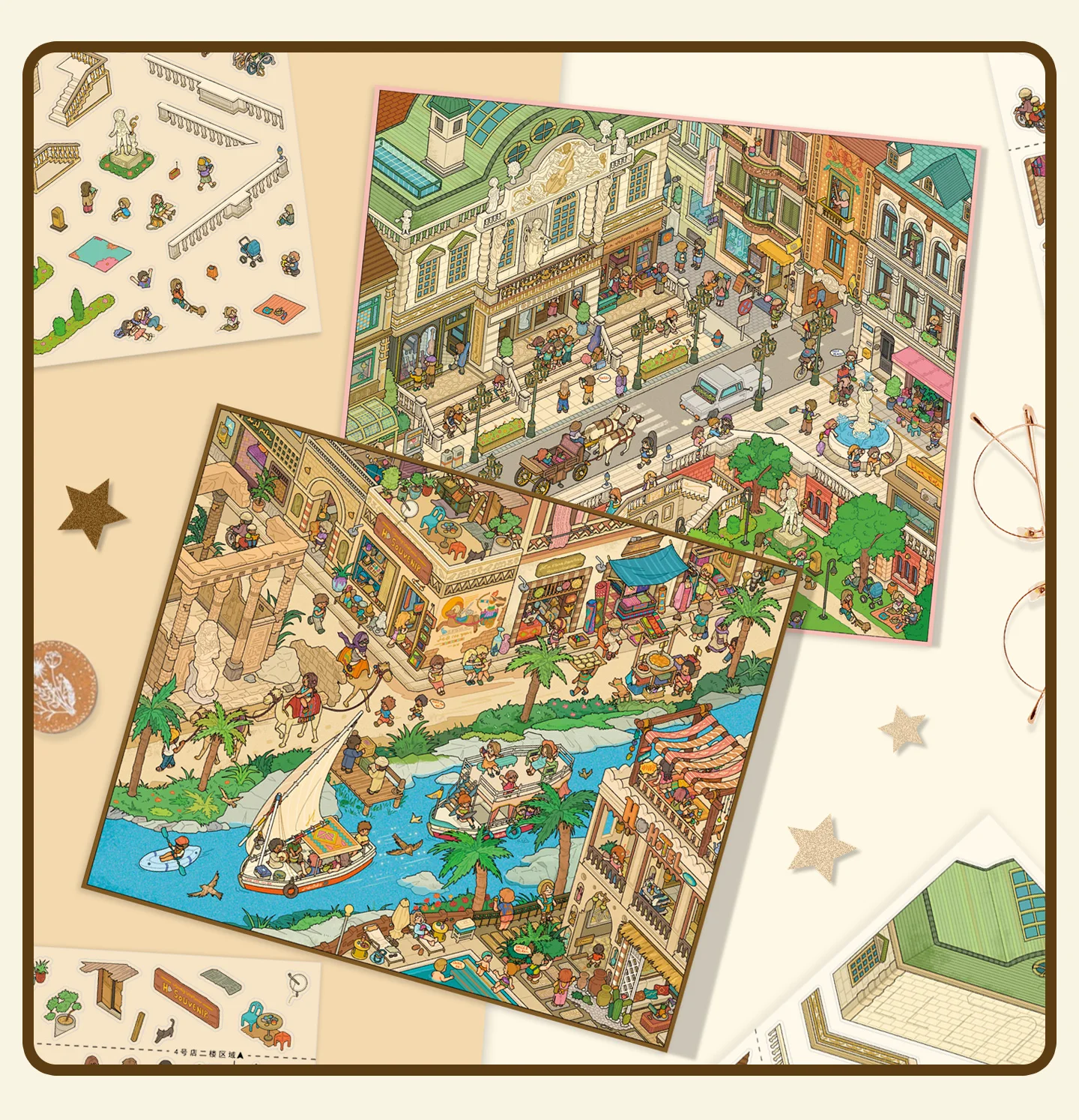 HEYBAO Anniversary Mini Scene Book | Japanese Retro Comic Stickers & Cards, for Journal & Scrapbook Decor