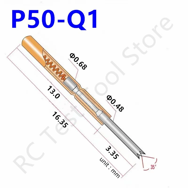 20/100PCS P50-Q1 Spring Test Probe Pogo Pin Test Pin Dia0.68mm Tip Dia0.48mm Length16.35mm P50-Q Test Tool 20g Elastic Force