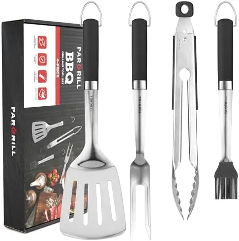 

Heavy Duty BBQ Grill Set - Stainless Steel Utensils Gift for Grilling Lovers