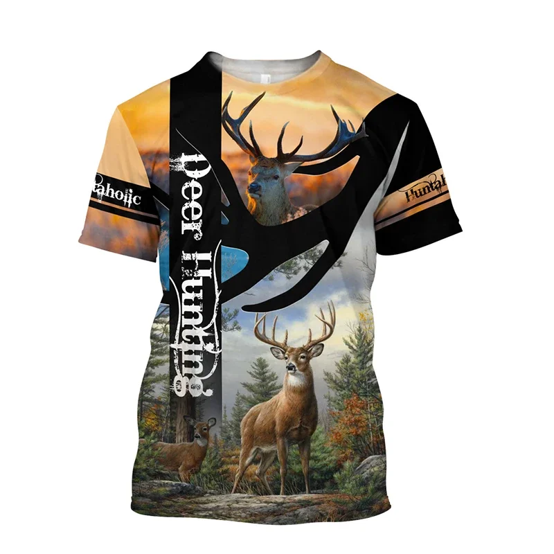 Fashion Outdoor Hunting Animal Camouflage 3D Printed Sport Casual Round Neck Short Sleeve Oversized T-shirt Men\'s Top Summer New