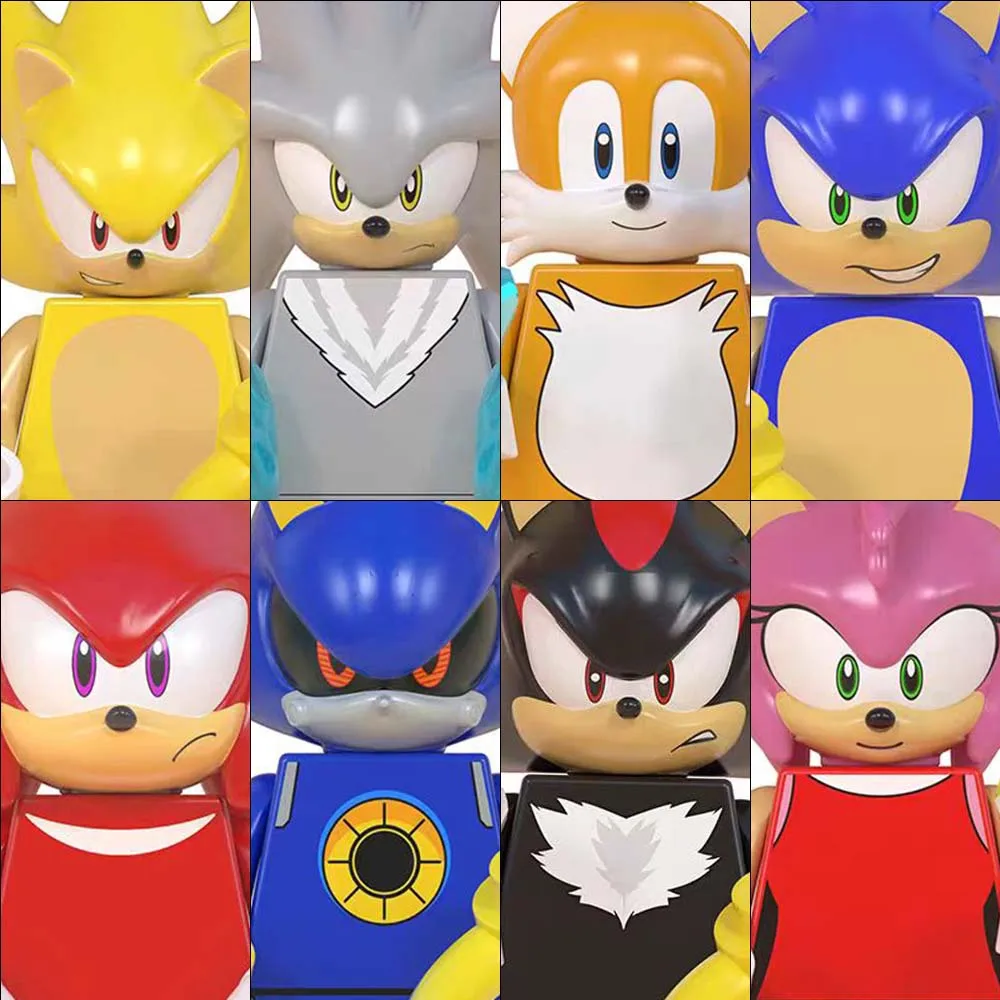 8-teiliges Set Anime-Spiele Igel Sonic Bausteine Mini-Actionfiguren Puzzle-Modell Puppe Ornament Zusammenbau-Spielzeug Geburtstagsgeschenke