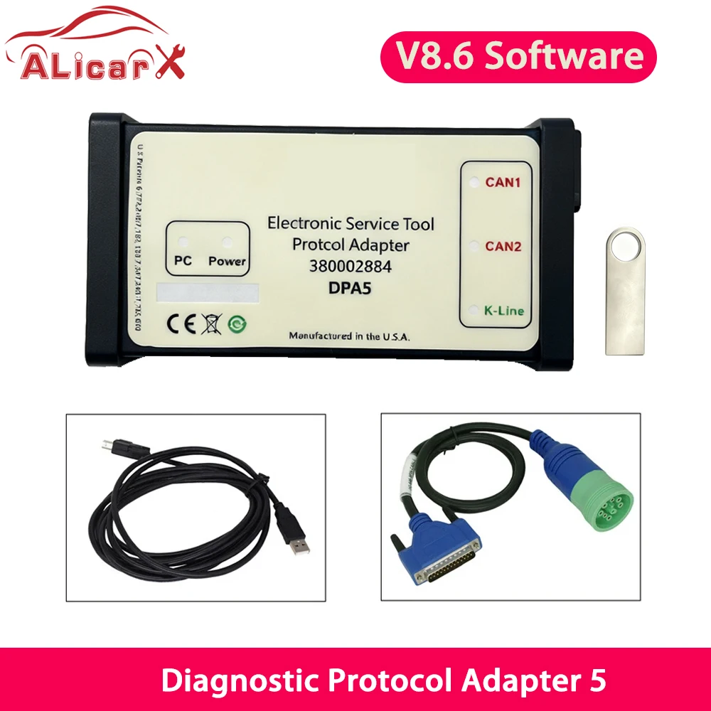 DPA5 Truck Diagnostic Tool USB Bluetooth DPA 5 Dearborn V8.6 for New Holland Support J2534 Truck K-LINE Cable EST Engineer