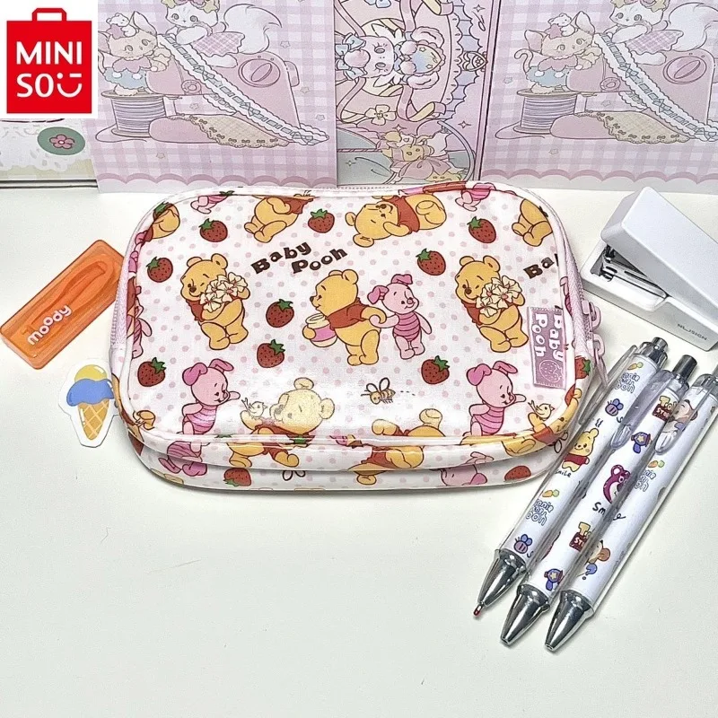 MINISO Disney Storage Bag Cartoon Winnie Bear Makeup Bag studente Cute Print borsa di cancelleria di grande capacità