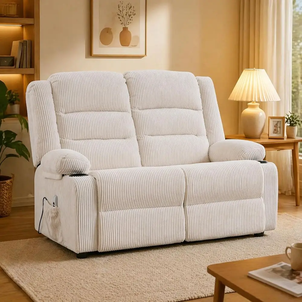 

52 Electric Reclining Loveseat Sofa with Charging Ports - Striped White