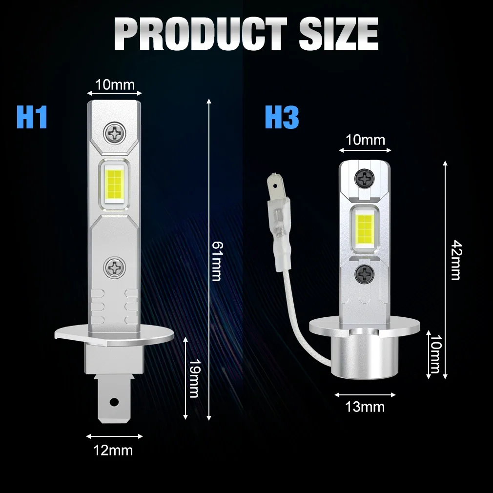H1 H3 H7 LED Headlight Bulb Mini 60W 20000LM CSP for Car Headlamp Fan Light Auto Diode Fog Lamps 12V 6000K Automobile
