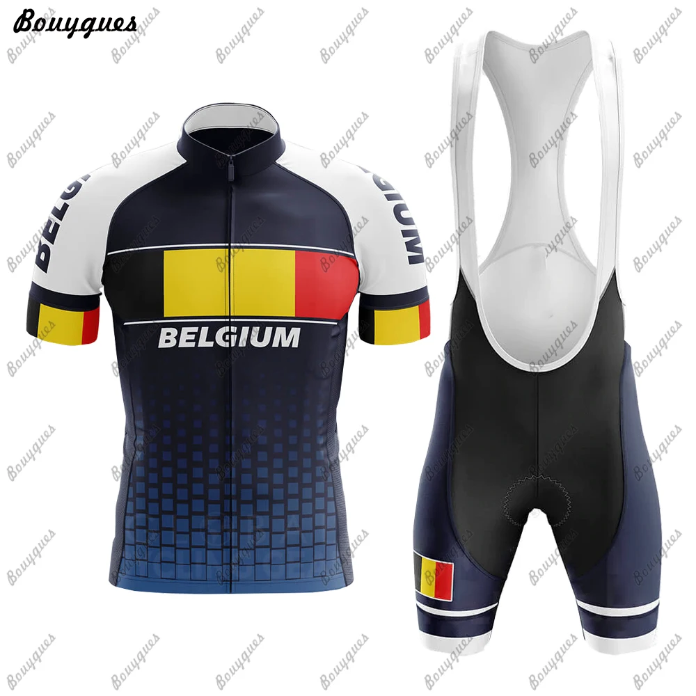 Maglia da ciclismo da uomo della squadra belga colore rosso e nero maglia da bicicletta traspirante antivento Set abbigliamento da bici sportivo