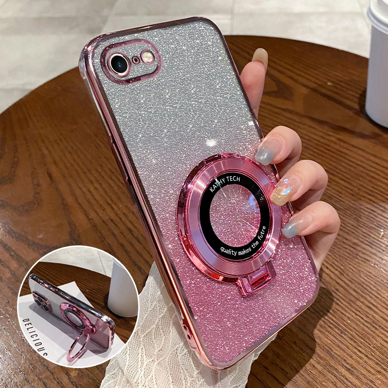 Für iPhone 16E 17E Farbverlauf Glitzer TPU Hülle Für iPhone SE 4 2025 Galvanisierte Magnetische Halterung Weiche Silikon Rückseite – Detail 2