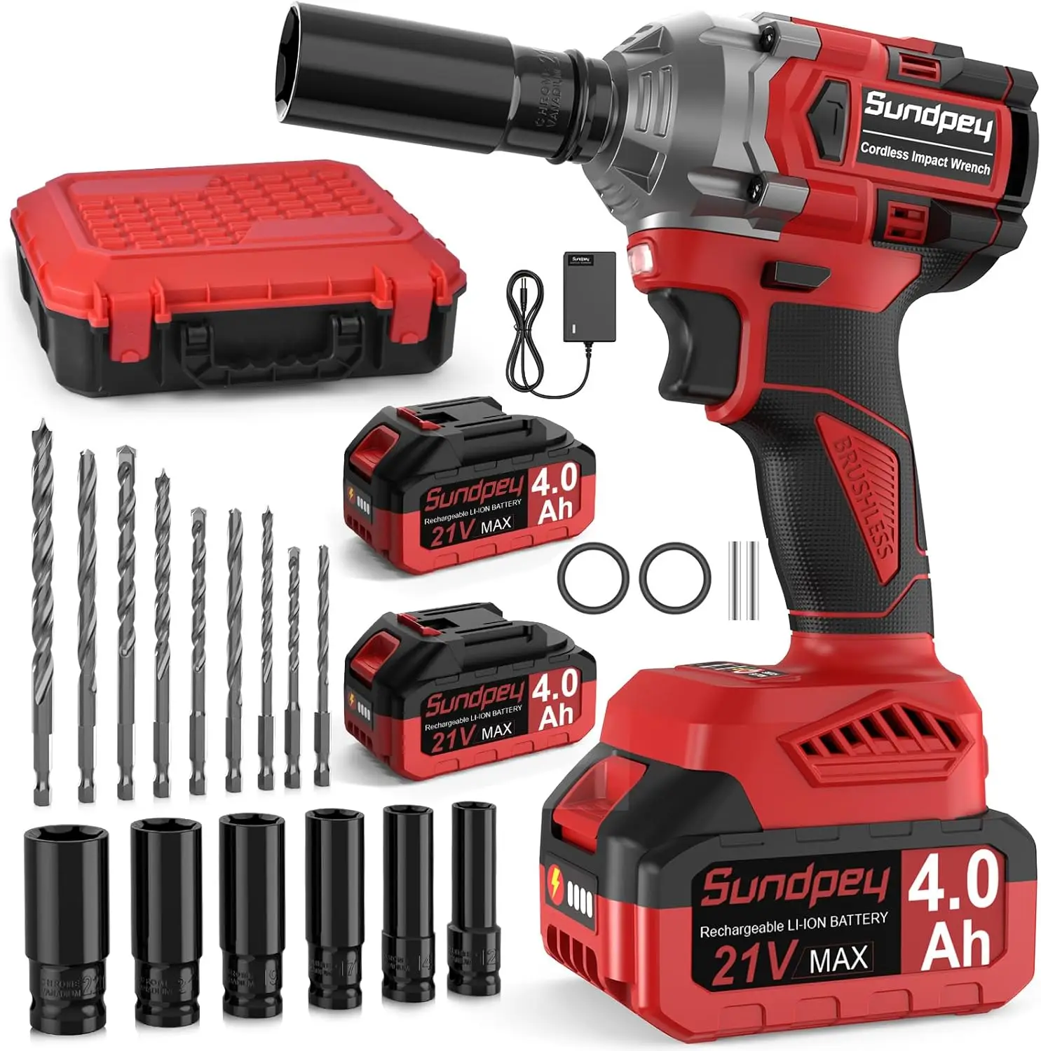 

21V Cordless Impact Driver - 1/2 Inch 480Ft-lbs(650N·m) Brushless Electric Impact Wrench - High Torque Power Gun with 2 x 4.0Ah