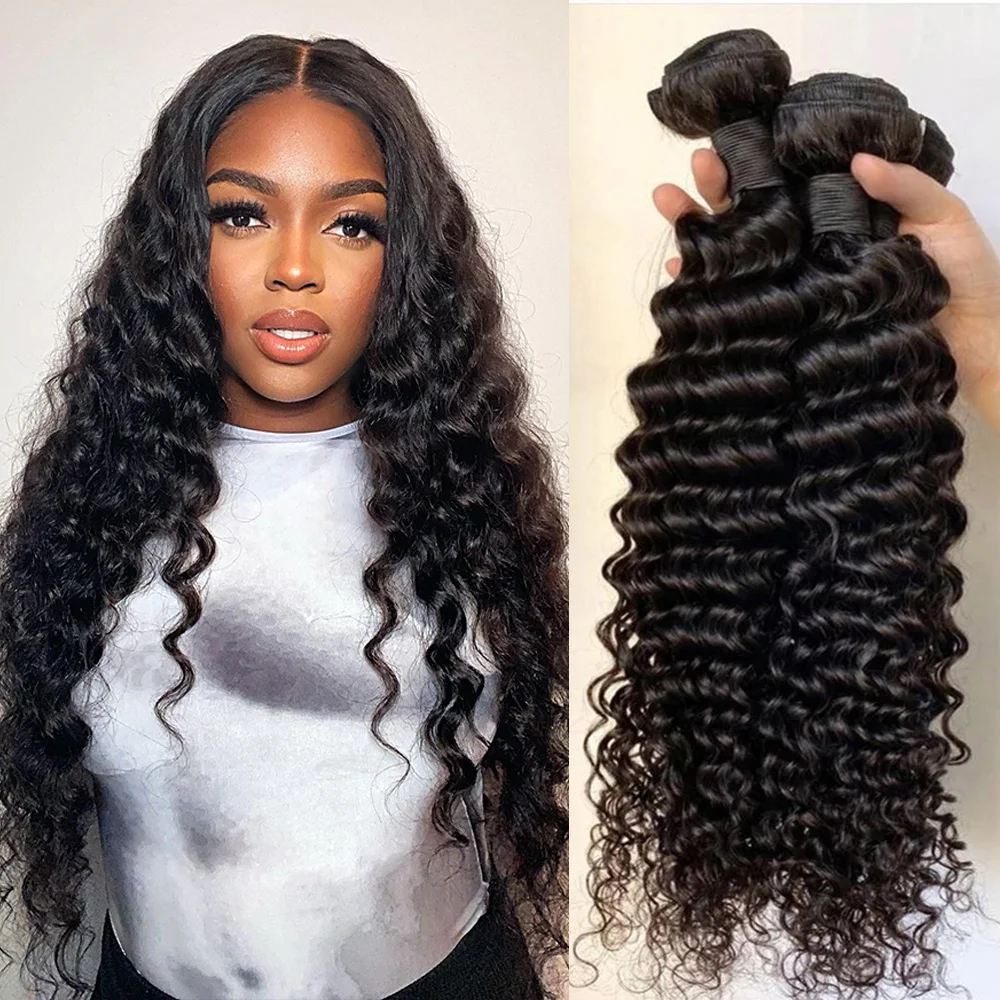 26 28 30 32 inch Deep Wave Human Hair Bundles Remy Deep Curly Remy Hair Weave Bundle Raw Virgin Hair Extensions Brazilian