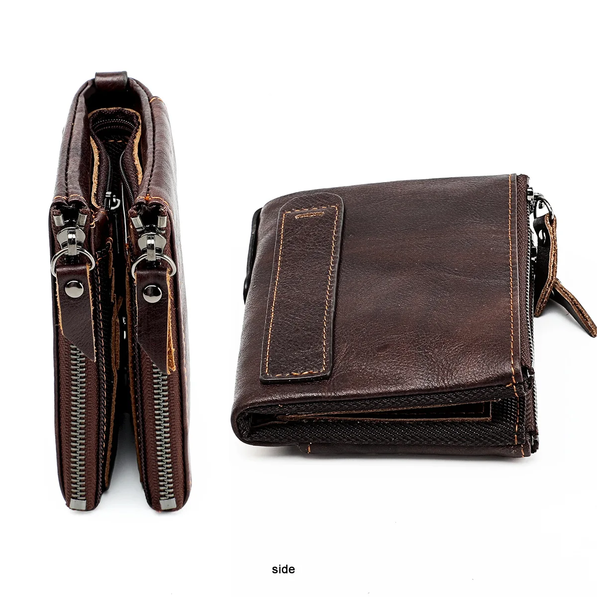 Genuine Leather Short Men RFID Wallets Name Engraving Leather Card Holder Brand Men Retro Coin Pocket Zipper Male Wallet