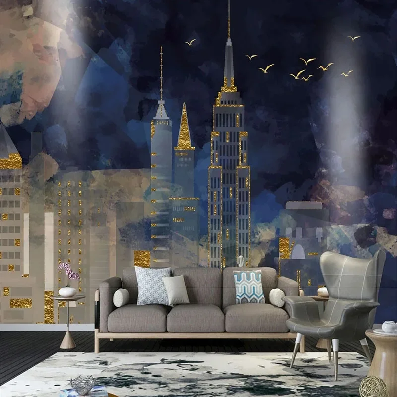 Custom Photo Wallpaper 3D Modern Minimalist Gold City Building Background Wall Decorative Painting Paper Decor Papel De Parede