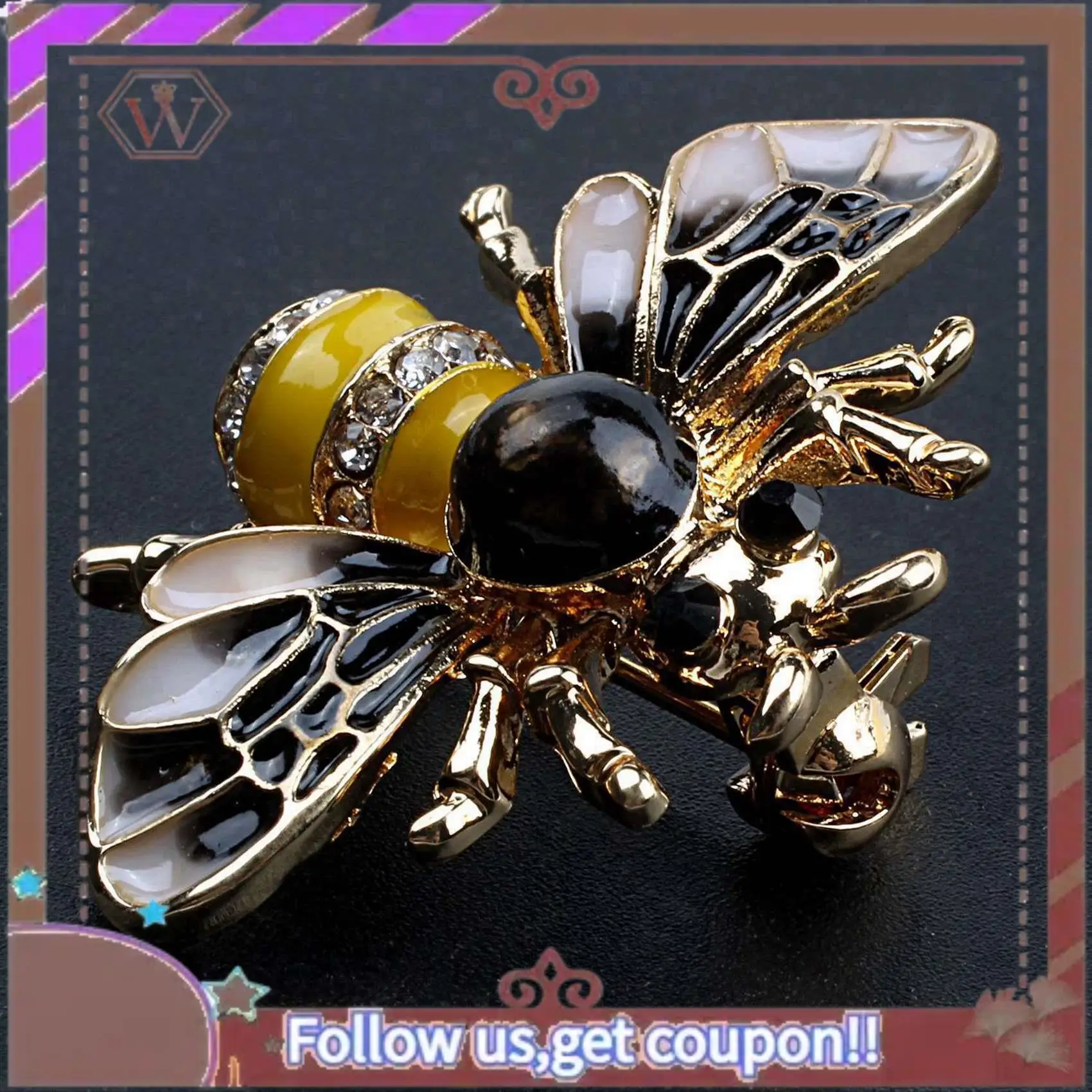 (New)-2X Fashionable Bumble Bee Crystal Brooch Pin Costume Badge Party Jewelry Gift Fashion Bee