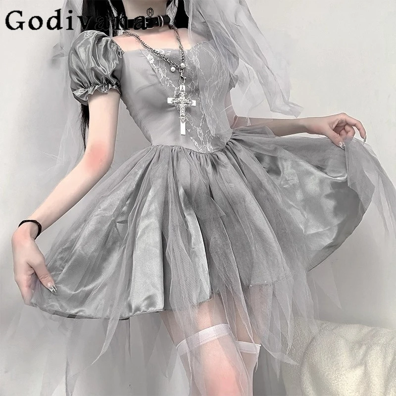 

Subculture Wear Dark Cosplay Dress for Women Short Sleeve Gothic Style Lolita Party Dress Female Festival Princess Dress