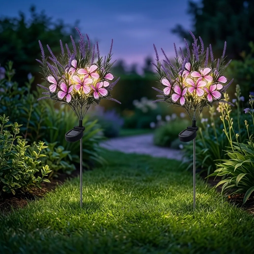 65cm Purple for Solar Lavender Butterfly Lights Plastic Rainproof Outdoor Decor for Patio Balcony Lawn Flower Beds