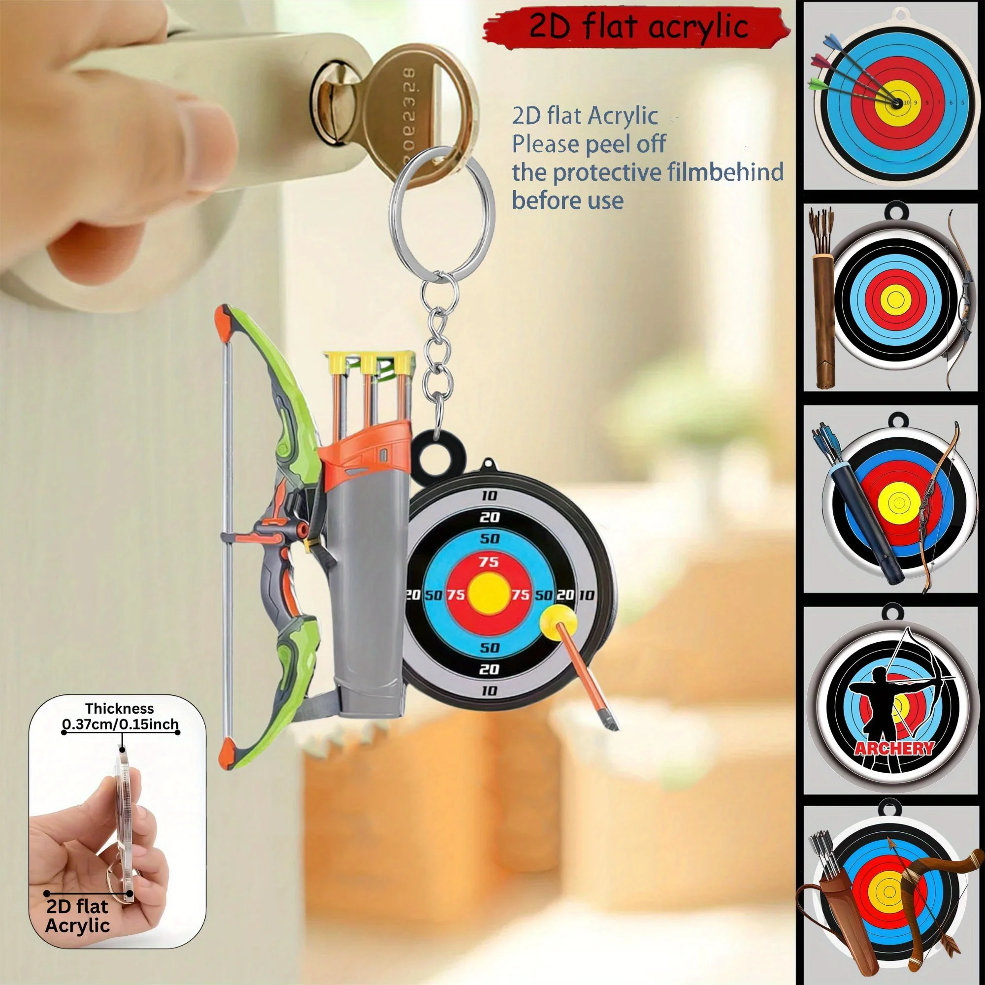 2D Archery Target Keychain Colourful Pendant Acrylic Ornament Charm Hanging Decor for Home Car Backpack Festive Party Gifts