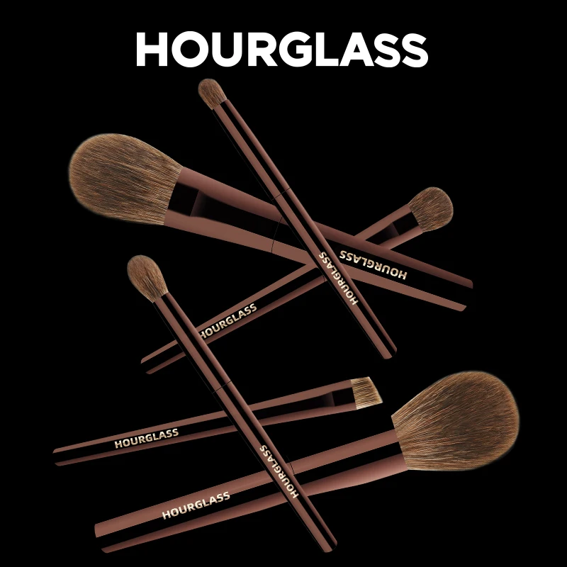 Hourglass Makeup Brush Set Mini Portable 7 Pcs, High Quality Soft Animal Hair Brush Include Eyeshadow,Blush,Powder Brush