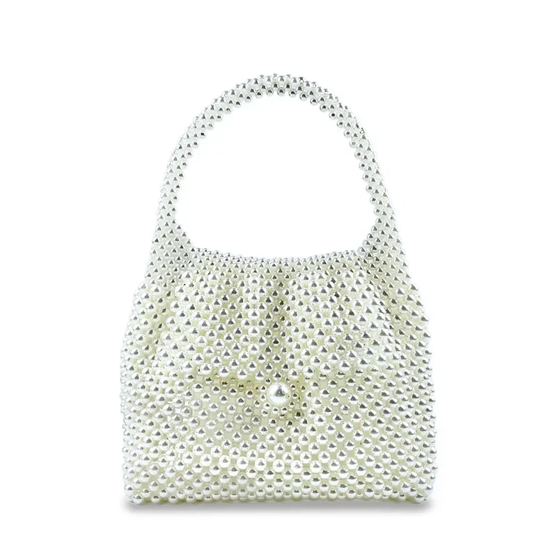 Bolso de mano con perlas tejidas a mano para mujer, bolso de noche con diseño plisado, para fiesta y boda, 2024