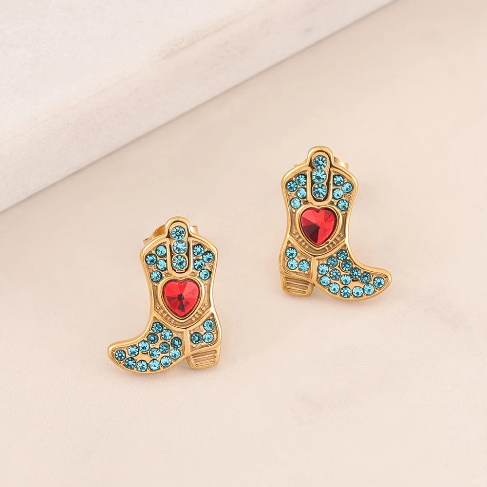 Modisches Edelstahl PVD 18K vergoldetes Schmuckset mit Stiefel-Ohrringen - Wasserdicht, farbecht, antiallergisch – Detail 2