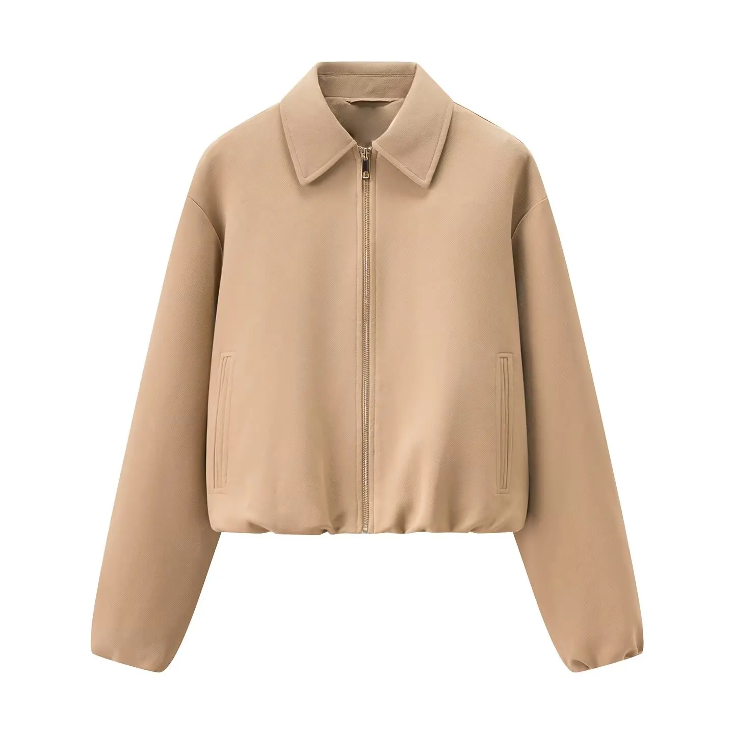 Women Casual Solid Short Jacket Coat Zipper Lapel Full Sleeve Pockets Elastic Cuff Jackets Autumn Lady Chic Street Outerwear