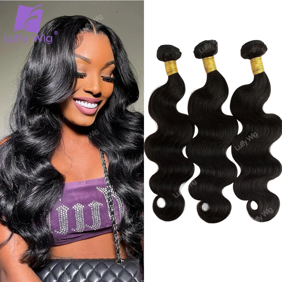 

Weft Hair Extensions Body Wave Human Hair Weave Bundles Brazilian Remy Weft Natural Black Color Hair Weaving Extensions LuffyWig