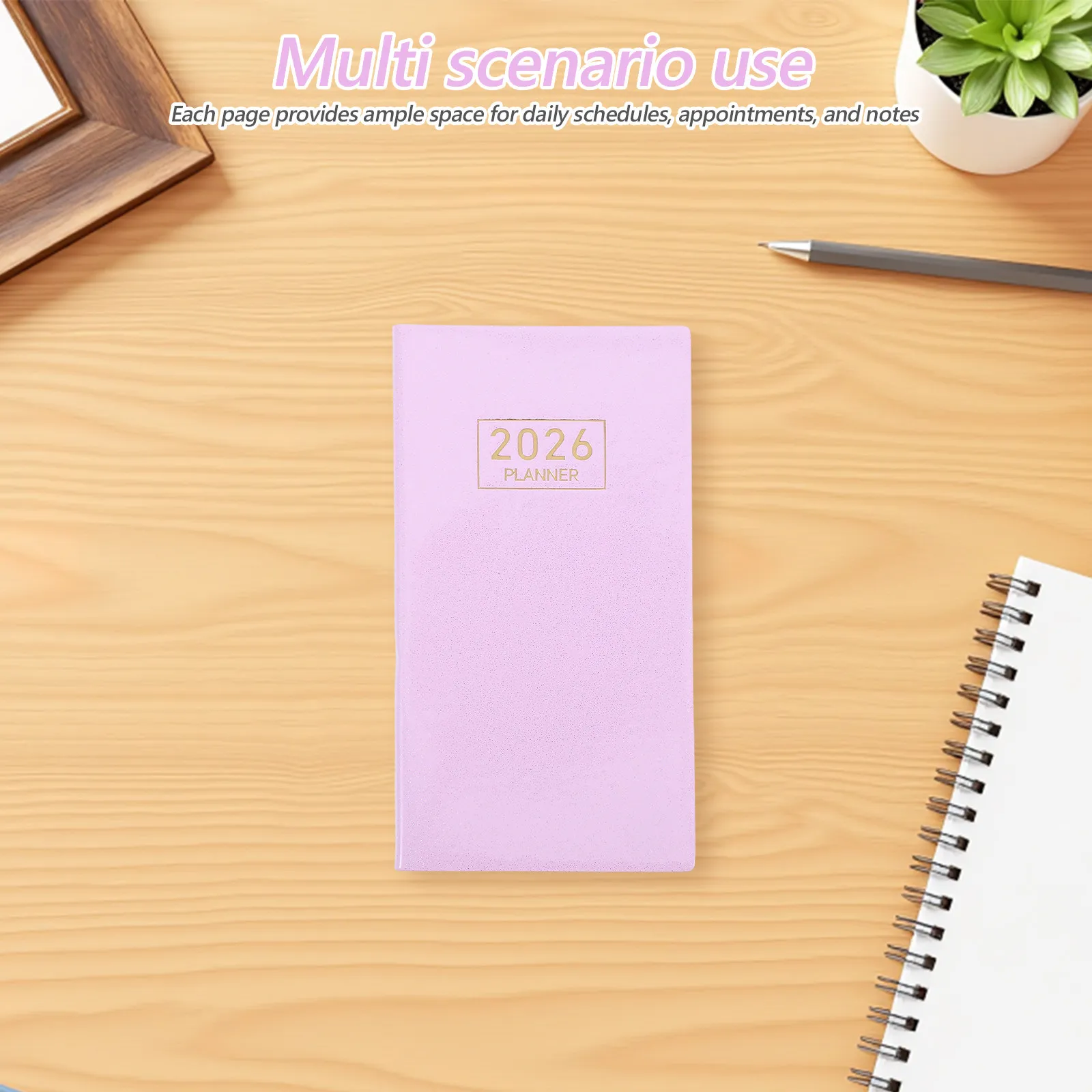 2026 Daily Planner Notebook A6 Pocket Size Compact Faux Cover Sewn Binding Thick Paper Lay-Flat Design for Work School